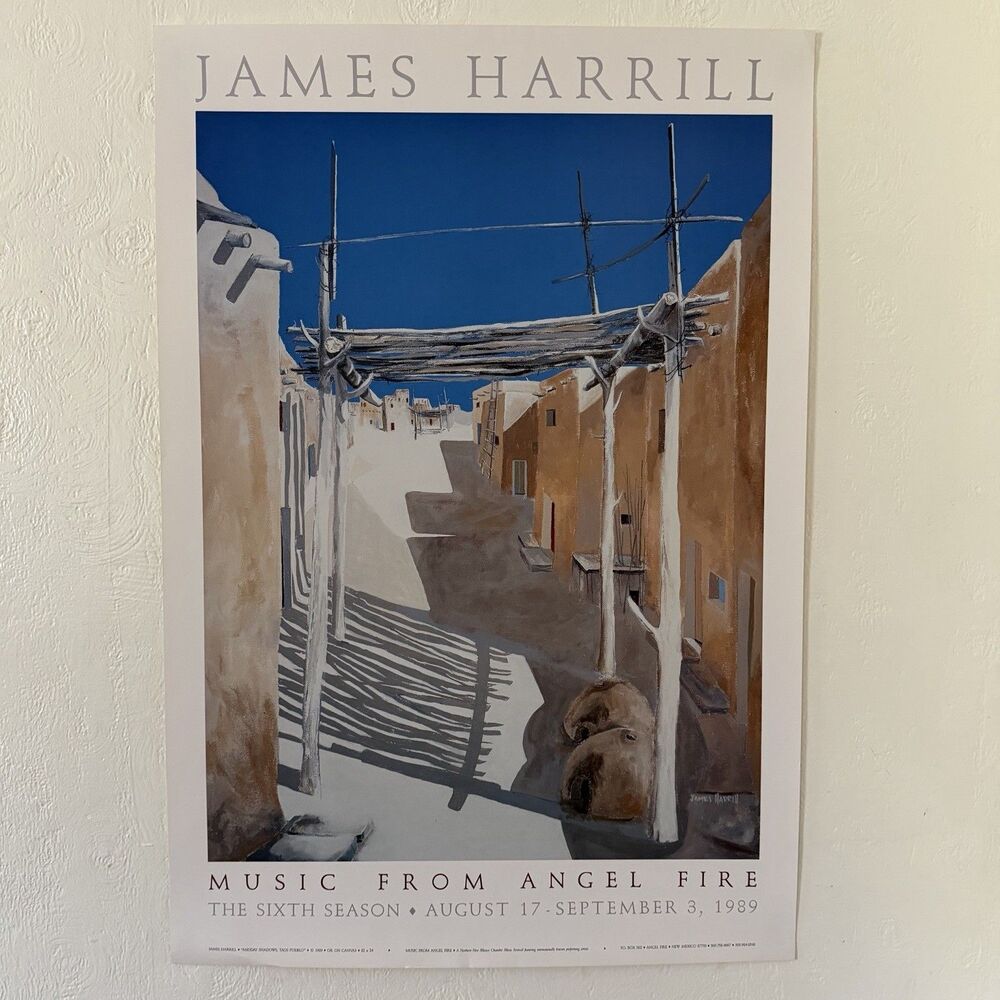 James Harrill Midday Shadows Taos Pueblo Angel Fire Art Poster Print 35x24” 1989